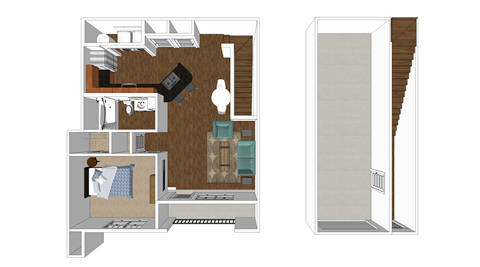 Floor plan for 1 bed, 1 bath, 1253 sqft